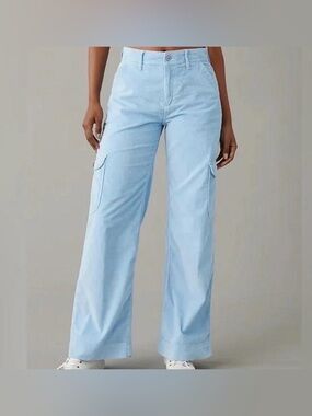 American Eagle Corduroy Cargo Pants Womens High Rise Baggy Wide Leg Skater SZ 6